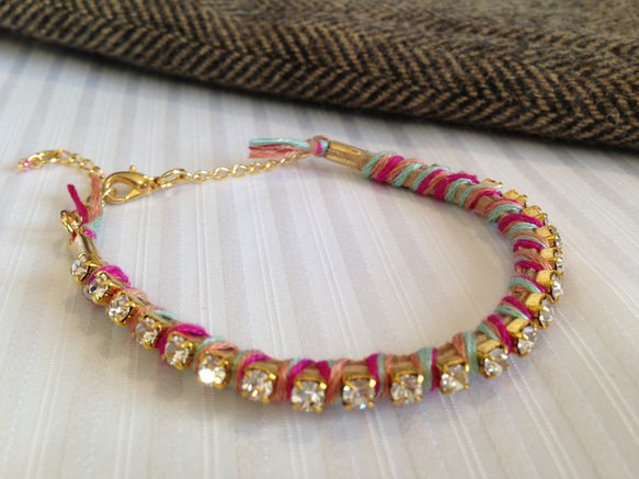 Bijou Bracelet (suede)/ deep pink × mint green 1枚目の画像