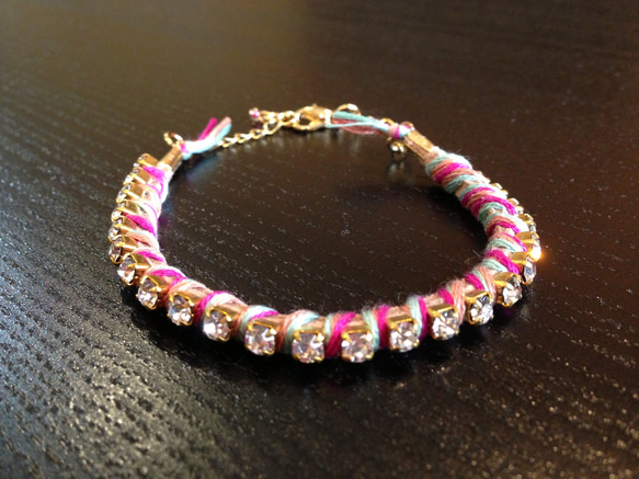 Bijou Bracelet (suede)/ deep pink × mint green 2枚目の画像