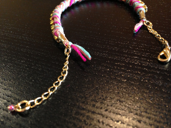 Bijou Bracelet (suede)/ deep pink × mint green 3枚目の画像