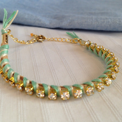 Bijou Bracelet (suede)/ mint green × white 1枚目の画像