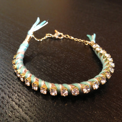 Bijou Bracelet (suede)/ mint green × white 2枚目の画像