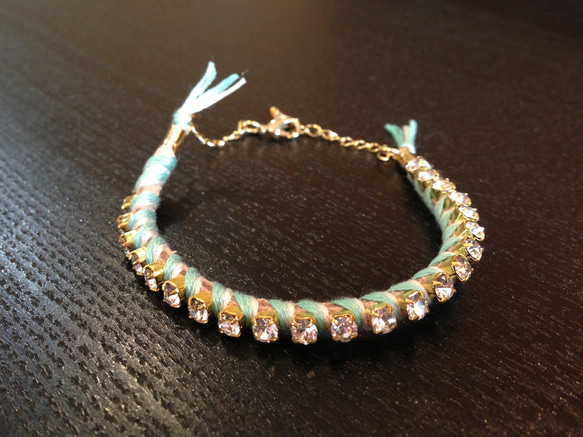 Bijou Bracelet (suede)/ mint green × white 2枚目の画像