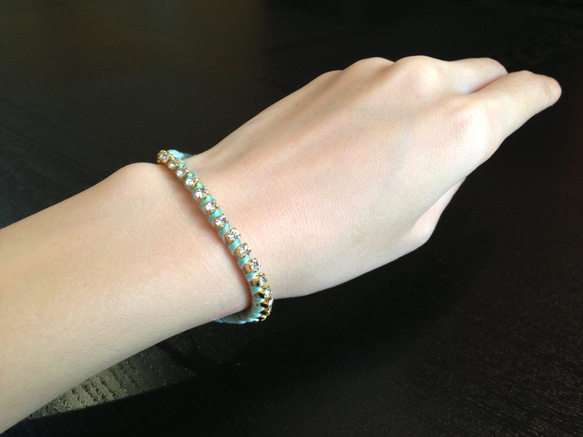 Bijou Bracelet (suede)/ mint green × white 4枚目の画像