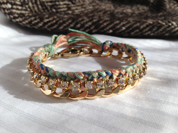 【ご予約品】Bijou Bracelet (chain)/ mint green × navy 1枚目の画像