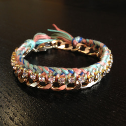 【ご予約品】Bijou Bracelet (chain)/ mint green × navy 2枚目の画像