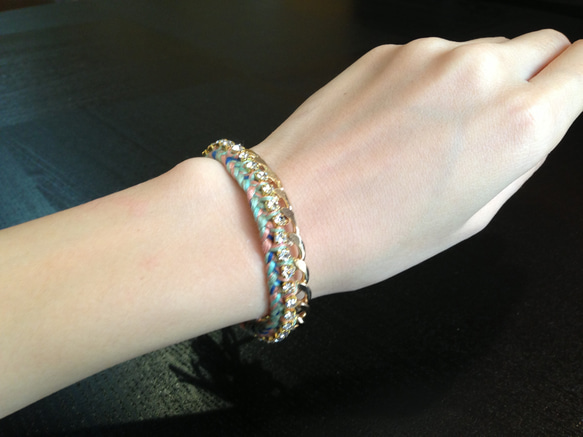 【ご予約品】Bijou Bracelet (chain)/ mint green × navy 3枚目の画像