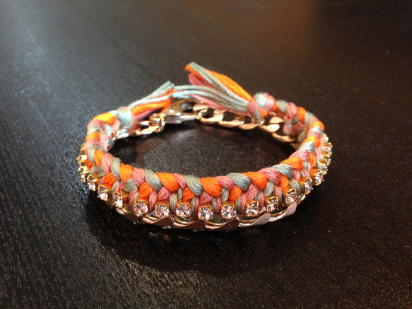 【ご予約品】Bijou Bracelet (chain)/ orange × ash green 2枚目の画像