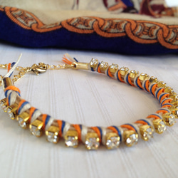 【再販】Bijou Bracelet (suede)/ navy × orange 1枚目の画像