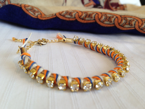 【再販】Bijou Bracelet (suede)/ navy × orange 1枚目の画像