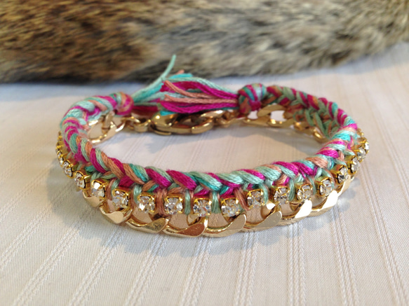 【オーダー品】Bijou Bracelet (chain)/ mint green × pink 1枚目の画像