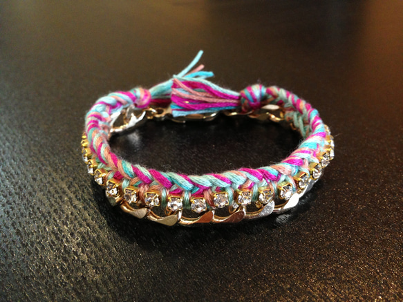 【オーダー品】Bijou Bracelet (chain)/ mint green × pink 2枚目の画像