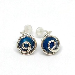 swirl◎青縞瑪瑙のワイヤーラップ一粒ピアスA◎sterling silver 1枚目の画像