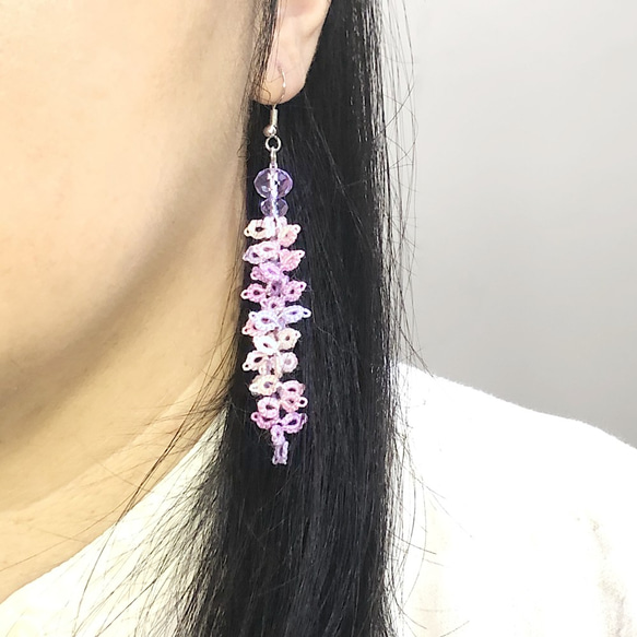 【訂製】紫藤花 耳環 Tatting Wisteria Flower Earrings 第3張的照片