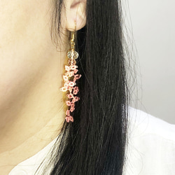 【訂製】珊瑚藤花 耳環 Tatting Wisteria Flower Earrings 第3張的照片