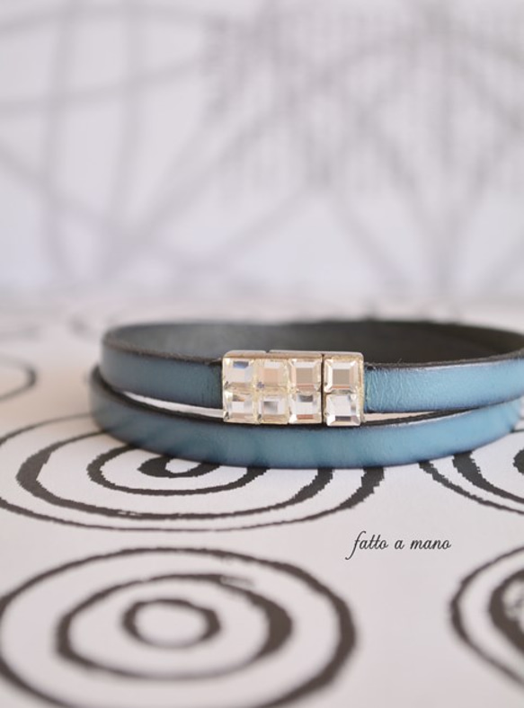 Bijou Leather Double Bracelets(Light Blue) 1枚目の画像
