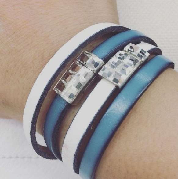 Bijou Leather Double Bracelets(Light Blue) 3枚目の画像