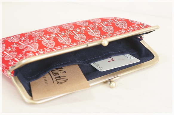 ■小鳥柄ドイツコットンのがま口スクエア通帳ケース■ dune (k) 2枚目の画像