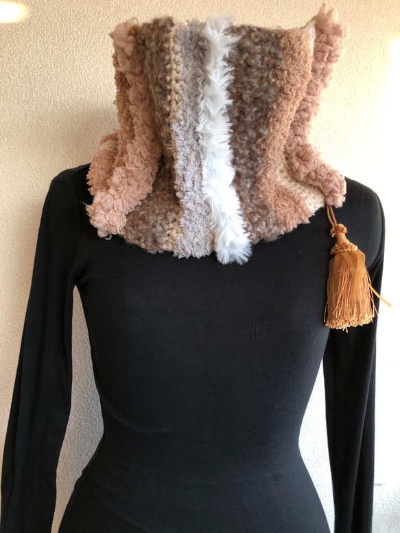 creema限定新作❣️冬支度に手編み色々毛糸のモコモコスヌード 1枚目の画像