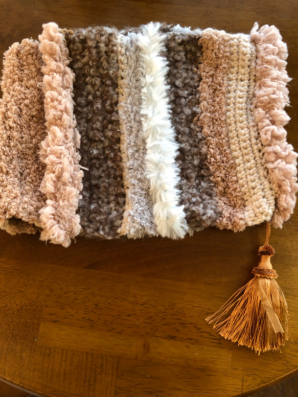 creema限定新作❣️冬支度に手編み色々毛糸のモコモコスヌード 3枚目の画像