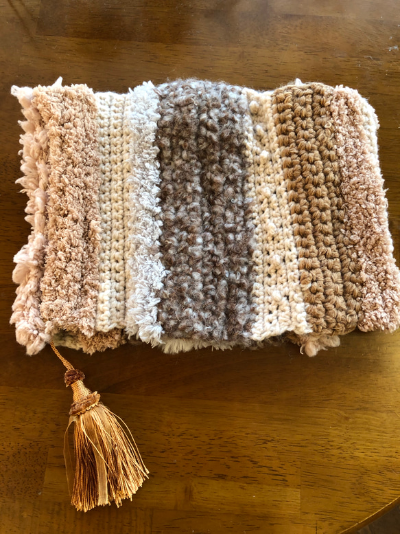 creema限定新作❣️冬支度に手編み色々毛糸のモコモコスヌード 4枚目の画像