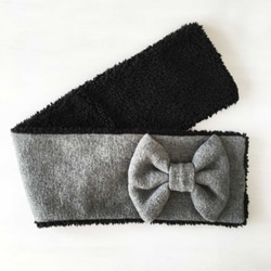 蓬鬆絲帶圍巾 | Tam Knit (Gray) x Poodle Fur (Black) 第5張的照片