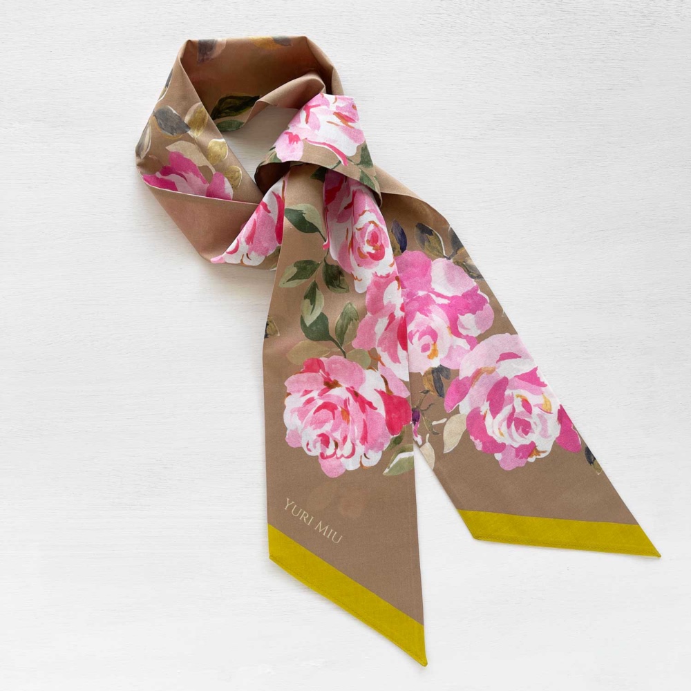 スカーフ｜ローズガーデン・大人のベージュ色（細長フォルム / コットン100％）