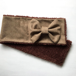 蓬鬆♪絲帶圍巾（粗花呢×鑽孔）*棕色×棕色 第3張的照片