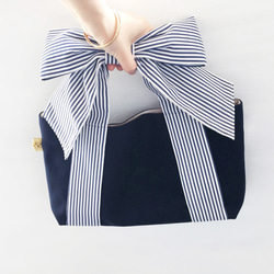 Ribbon Tote* mignon (Navy Stripe x Navy Canvas) 春夏版。 第1張的照片