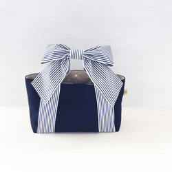 Ribbon Tote* mignon (Navy Stripe x Navy Canvas) 春夏版。 第2張的照片