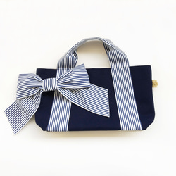 Ribbon Tote* mignon (Navy Stripe x Navy Canvas) 春夏版。 第3張的照片