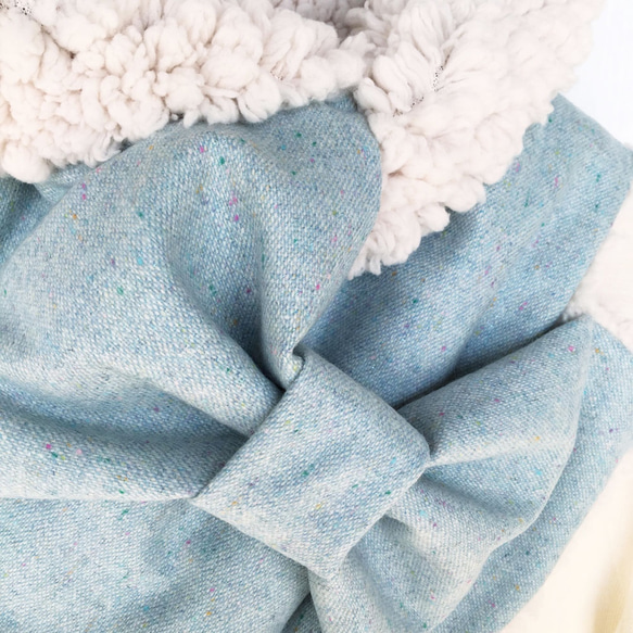 新♪蓬鬆的絲帶圍巾（花呢×貴賓犬毛皮）淺藍色×米白色 第2張的照片