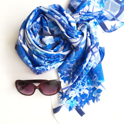 圍巾｜繡球花/藍色美麗的藍色季節（大號/棉） 第3張的照片