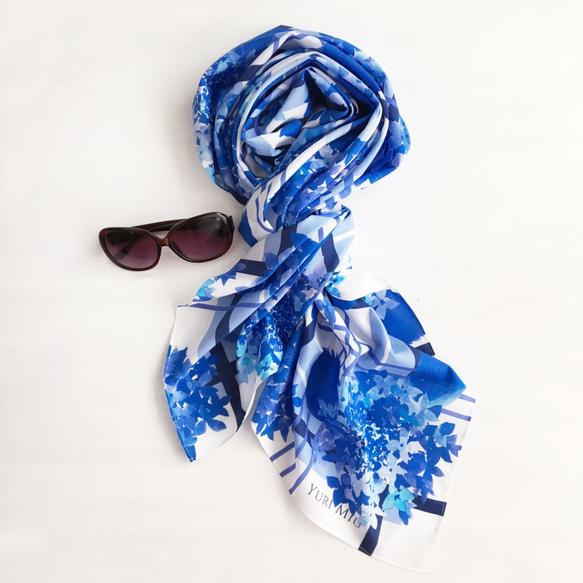 圍巾｜繡球花/藍色美麗的藍色季節（大號/棉） 第4張的照片