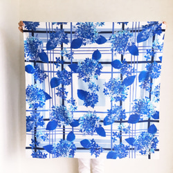 圍巾｜繡球花/藍色美麗的藍色季節（大號/棉） 第5張的照片