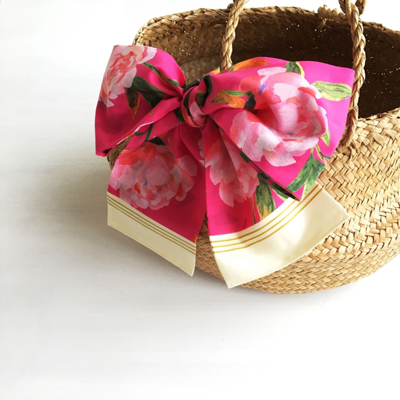銷售★緞帶圍巾｜牡丹花園（牡丹/洋紅色粉紅色）棉 第3張的照片