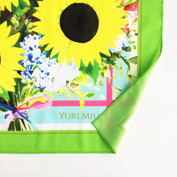 迷你圍巾“向日葵花束向日葵花束（綠色）”（棉） 第5張的照片