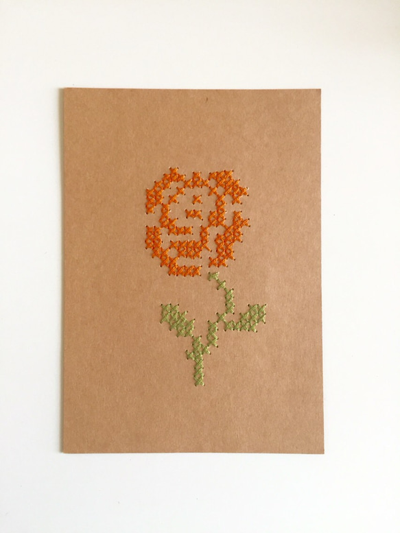 送料無料 オレンジの薔薇 メッセージカード 紙刺繍 1枚目の画像