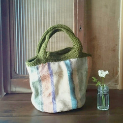 麻糸と手織り布のリバーシブルバッグ 3枚目の画像