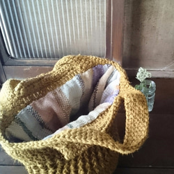 麻糸と手織り布のリバーシブルバッグ 4枚目の画像
