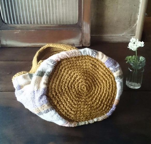 麻糸と手織り布のリバーシブルバッグ 6枚目の画像