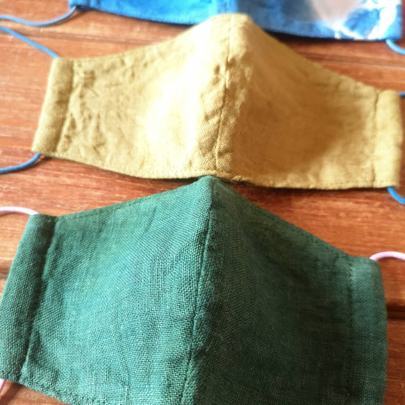 薬草染め 麻マスク*草木染め柔らかリネンのair mask* linen×organic 立体マスク(large) 2枚目の画像