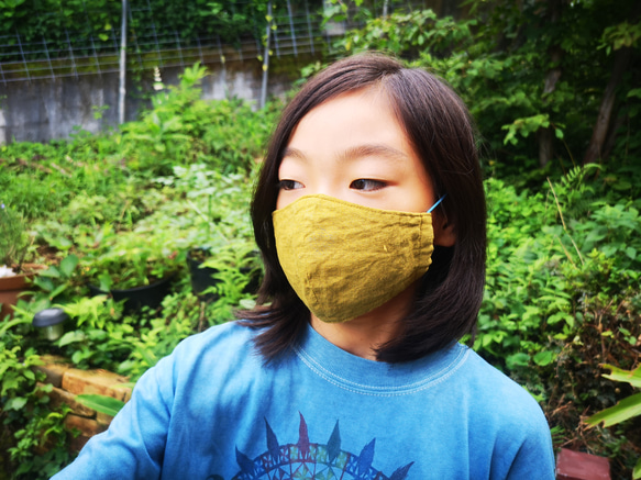 薬草染め 柔らかリネン麻のair mask* linen×organic 草木染めマスク(medium) 6枚目の画像