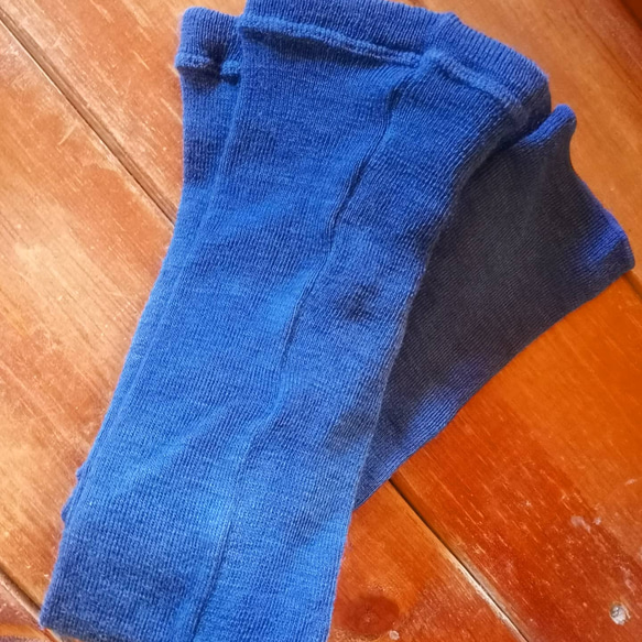 藍染め刺繍のあったかwool leggings*草木染め手縫い模様ウールレギンス 国産冬スパッツ 8枚目の画像