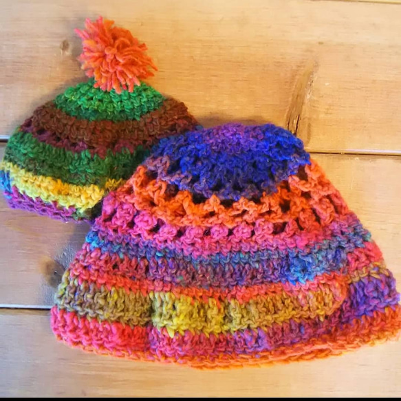 【50%off sale】Colorful baby wool cap* ベビー色鳥帽子　手編み帽子 2枚目の画像