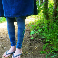 【受注生産】藍染めorganic cotton patterned leggings*草木染めレギンス／やみつきスパッツ 2枚目の画像