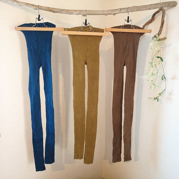 薬草染めorganic cotton leggings*草木染めやみつきレギンス／藍染め国産スパッツ 1枚目の画像