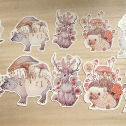 刺蝟 貓頭鷹 傑克神兔 兔子 老鼠 馬來貘 動物x蘑菇貼紙 第2張的照片