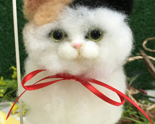 キーホルダー ◇ねこポン◇ 三毛猫 羊毛フェルト 猫 羊毛フェルト