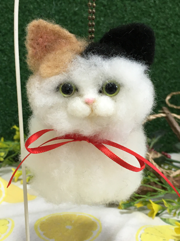 キーホルダー ◇ねこポン◇ 三毛猫 羊毛フェルト 猫 羊毛フェルト