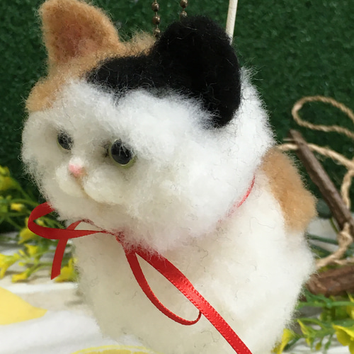 キーホルダー ◇ねこポン◇ 三毛猫 羊毛フェルト 猫 羊毛フェルト
